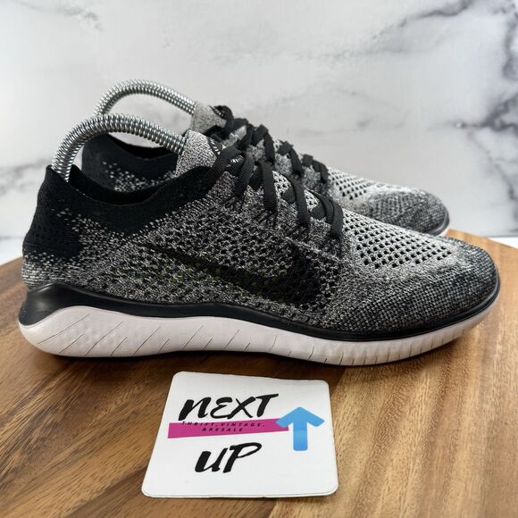 Men's Size 7 fits Womens 8.5-Nike Free RN Flyknit 2018 Running Shoes ‘Oreo’ - Picture 3 of 9